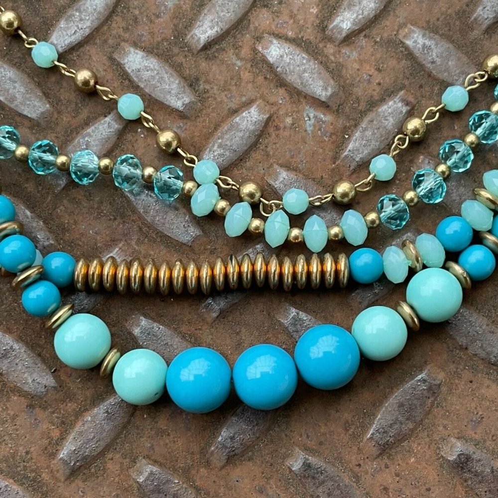 Women Necklace Multi Layer Blue/Gold Tone Statement Long Necklace Fashion Jewelr - Picture 7 of 9